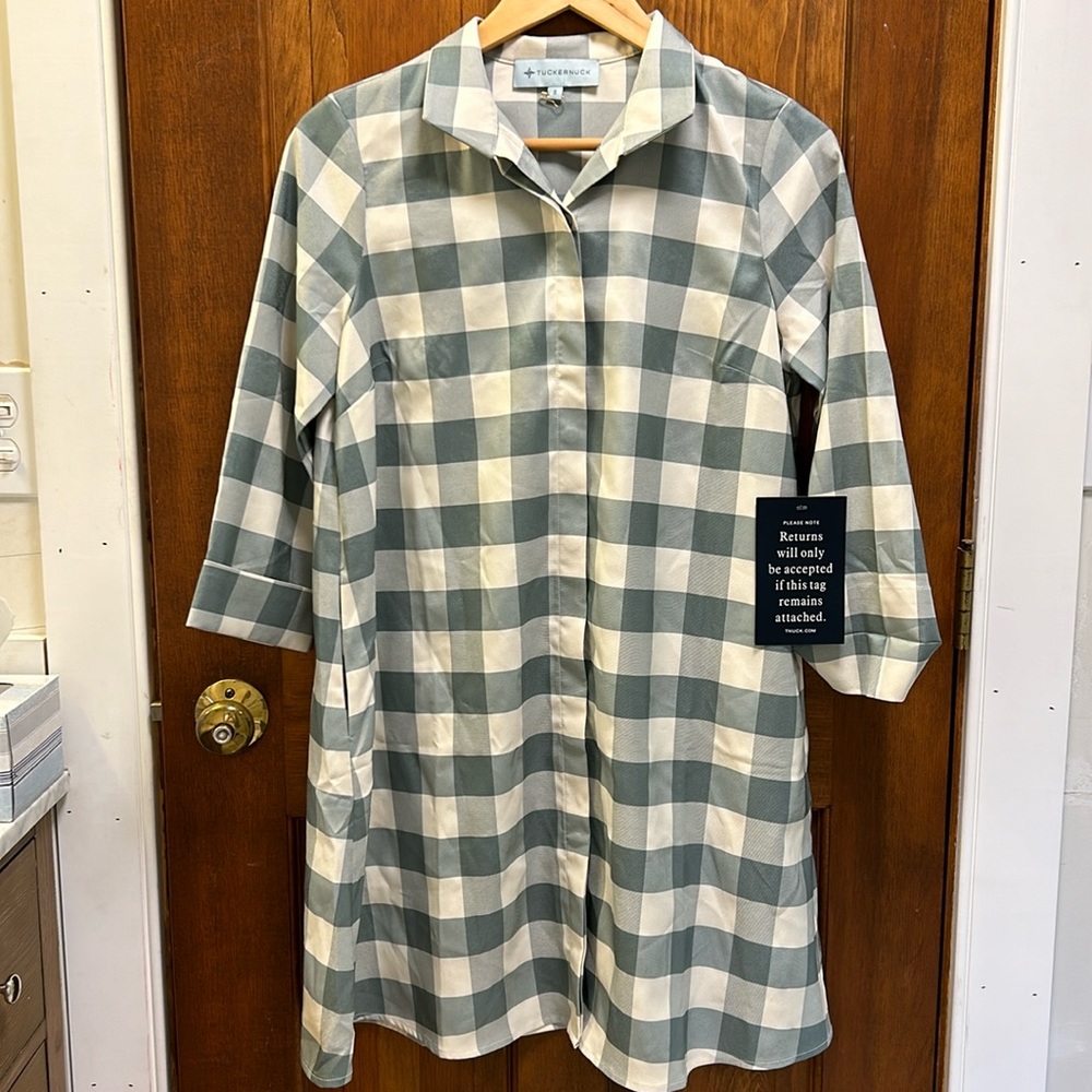 NEW Tuckernuck Charlie Shirt Dress. Sage Green Gingham. Small